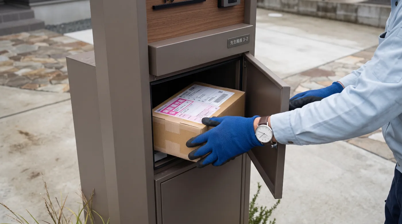 宅配ボックスに荷物が投函される様子